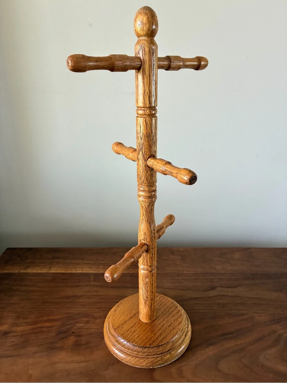 Vintage Solid Wood Mug Tree 6 Hooks Rustic - 14.5